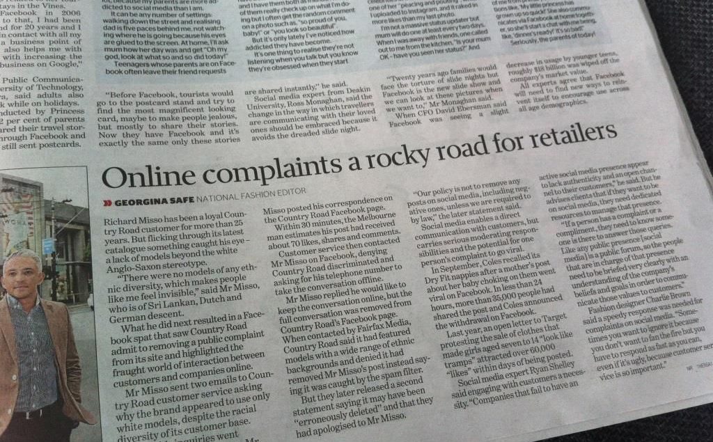 Sun Herald – Online Complaints a Rocky Road for Retailers
