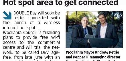 Ryan Shelley with Mayor Andrew Petrie announcing Free Wi-fi in Double Bay.